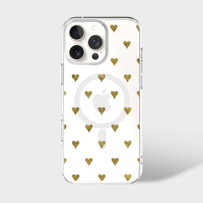 MagSafe iPhone 16 Pro Gold Hearts Clear Case