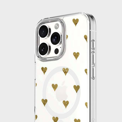 MagSafe iPhone 16 Pro Gold Hearts Clear Case