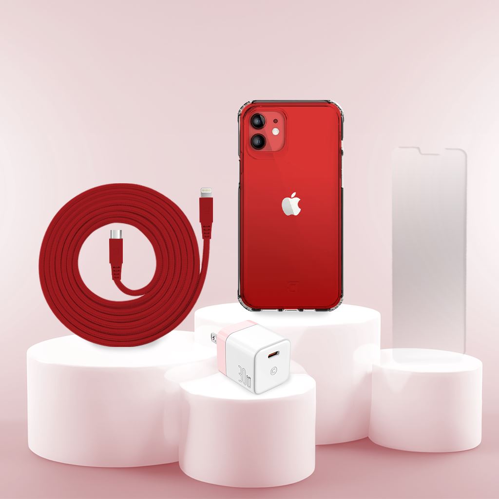 iPhone 12 Case, Charger & Screen Protector Holiday Gift Box - Red