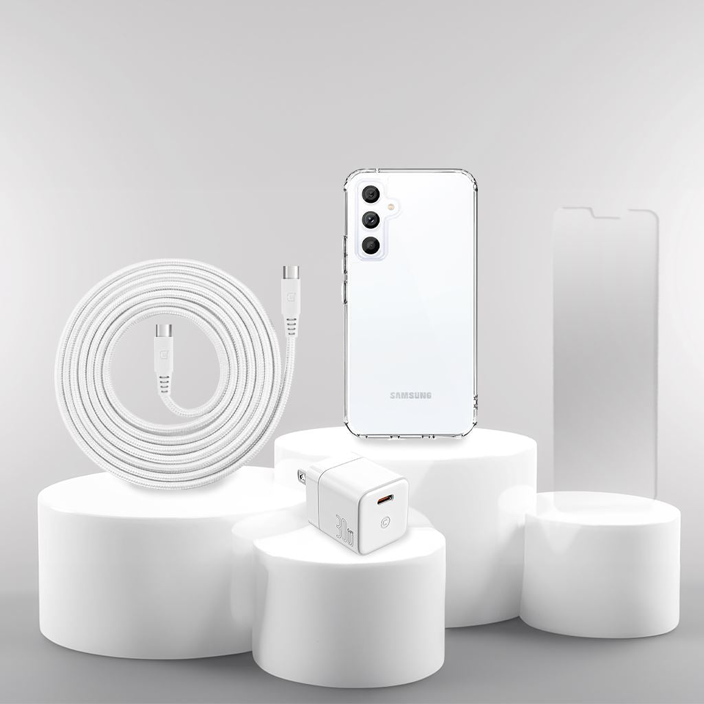 Samsung A15 Case, Charger & Screen Protector Holiday Gift Box - White