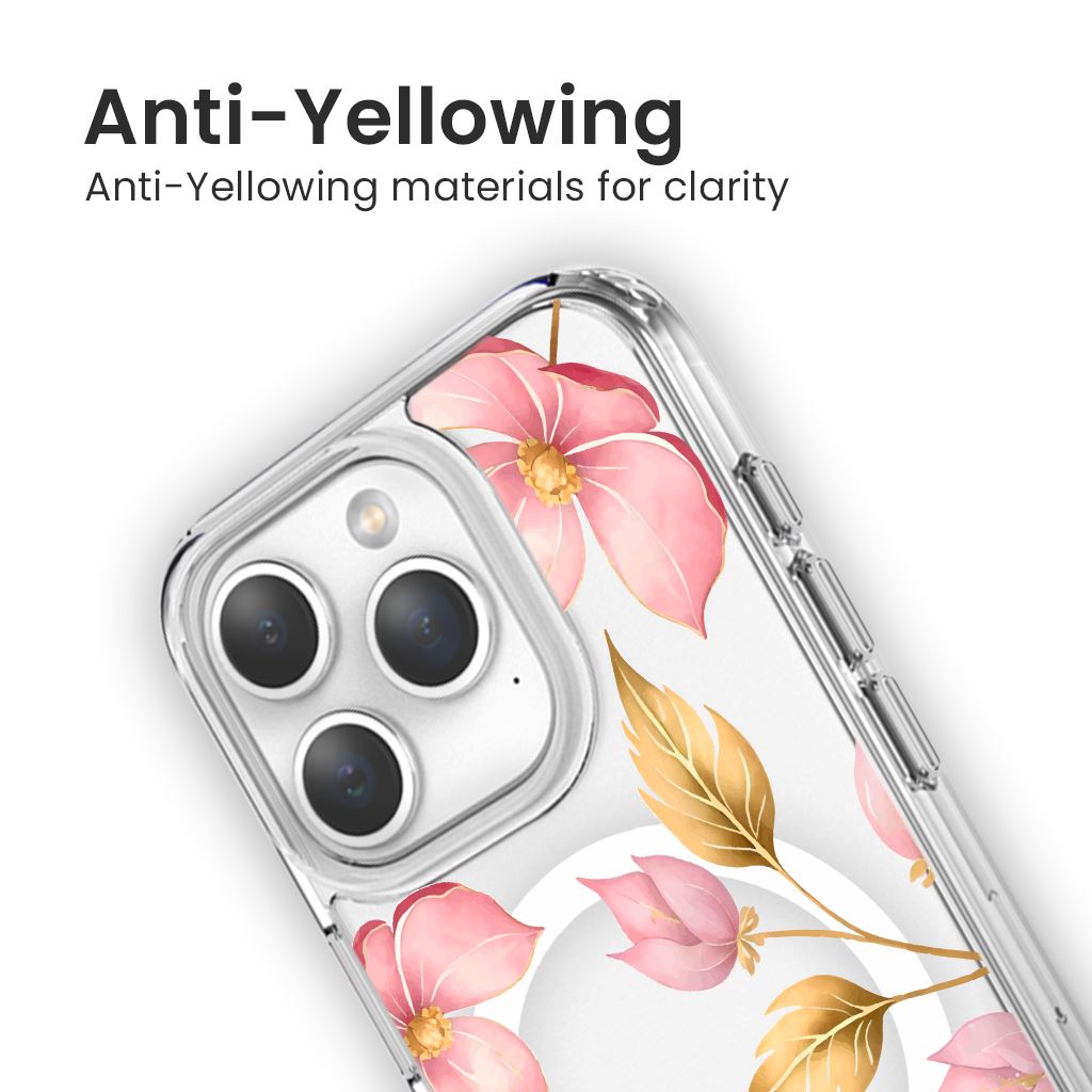 MagSafe iPhone 15 Pro Max Pink Wildflower Clear Case