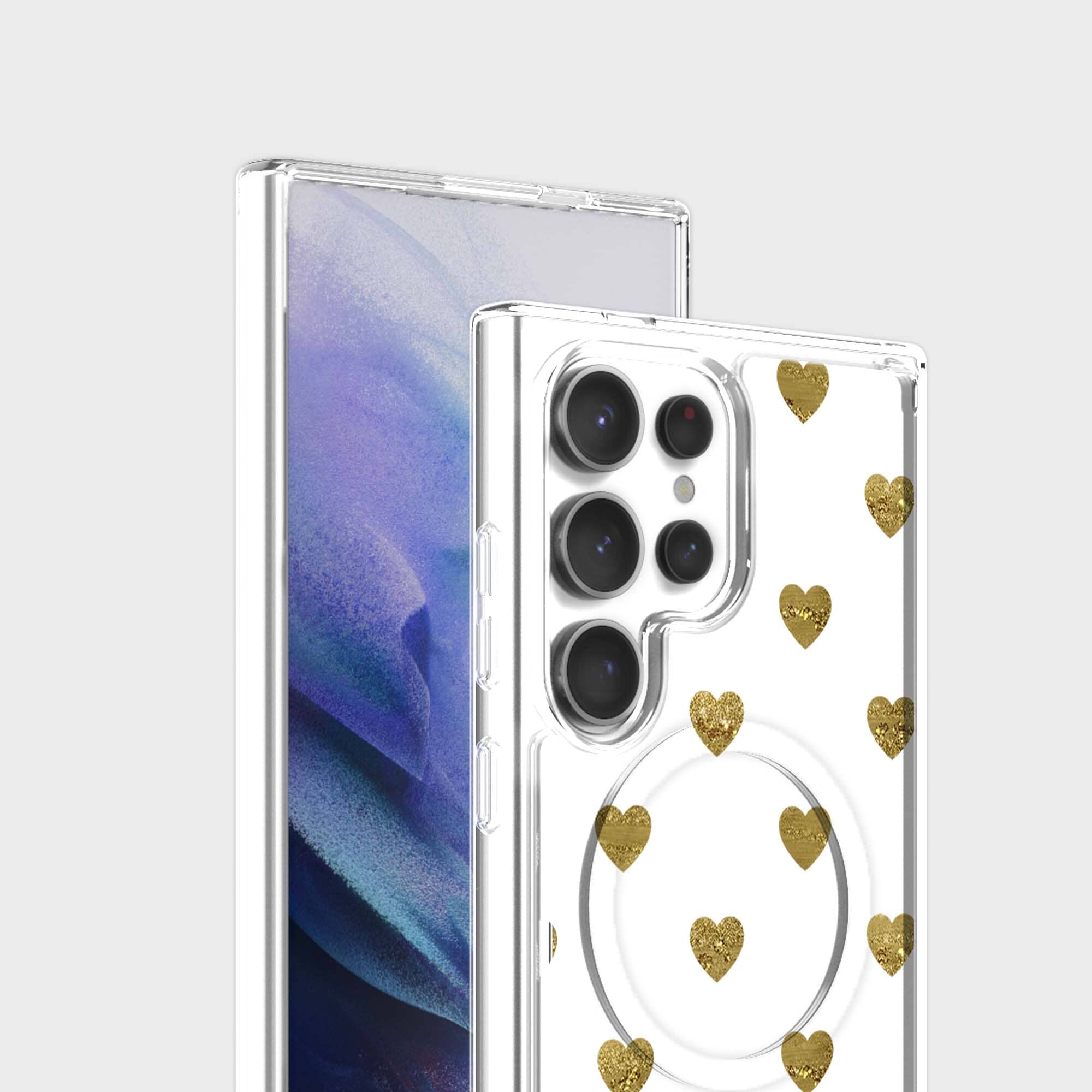 Samsung Galaxy S25 Ultra Gold Plum Heart Clear Case