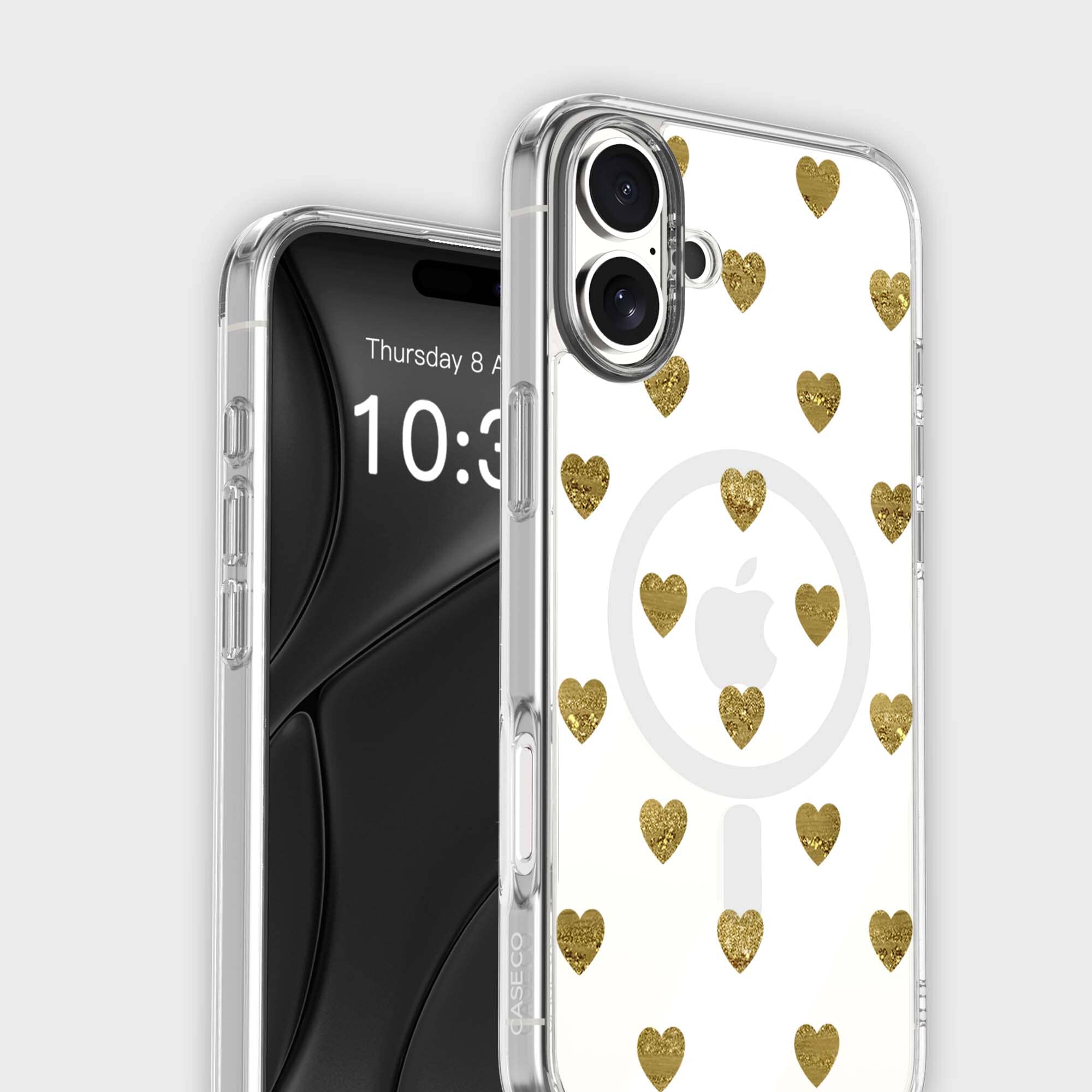 MagSafe iPhone 16 Gold Plum Heart Clear Case