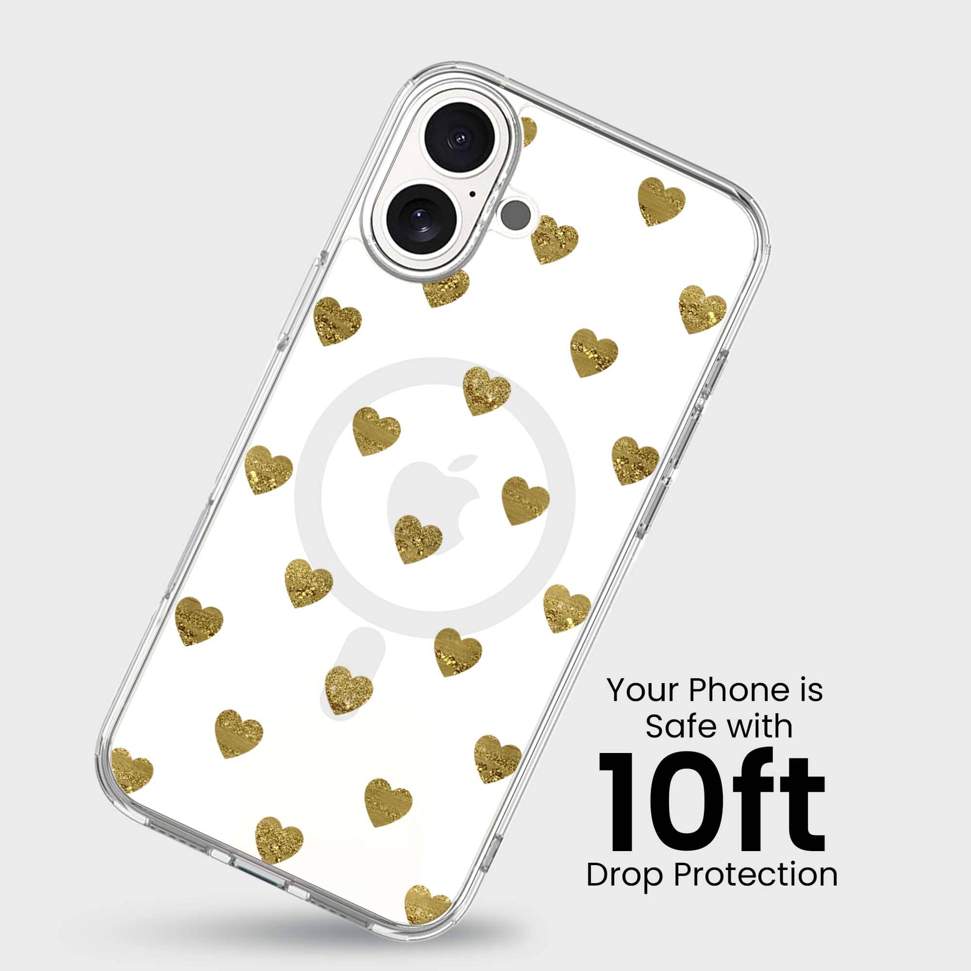 MagSafe iPhone 16 Gold Plum Heart Clear Case