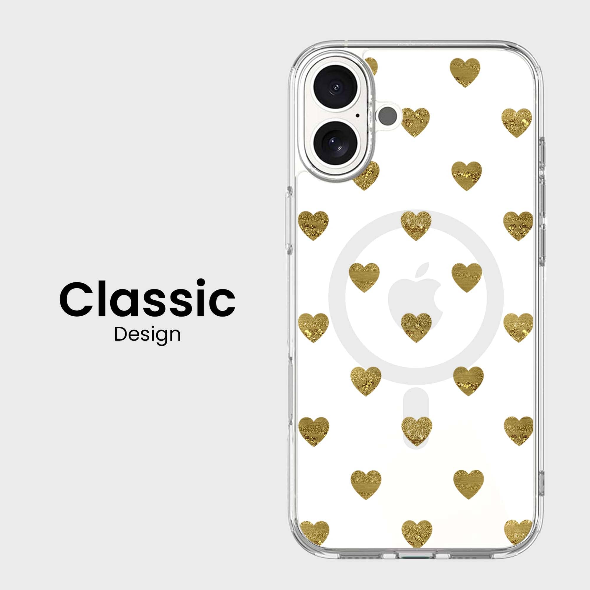 MagSafe iPhone 16 Gold Plum Heart Clear Case