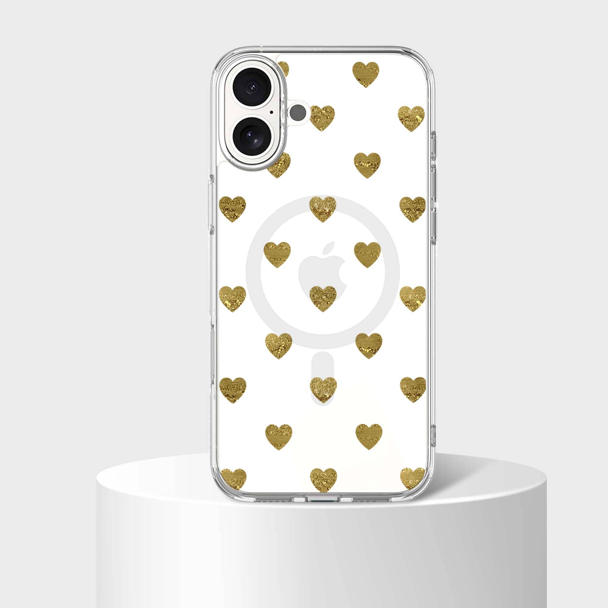 MagSafe iPhone 16 Gold Plum Heart Clear Case