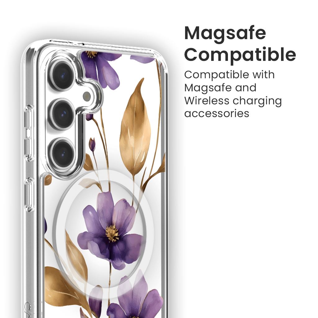 Samsung Galaxy S24 Clear Design Case - Purple Wildflower