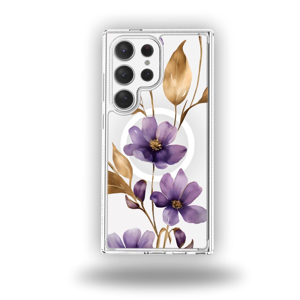 Samsung Galaxy S24 Ultra Clear Design Case - Purple Wildflower