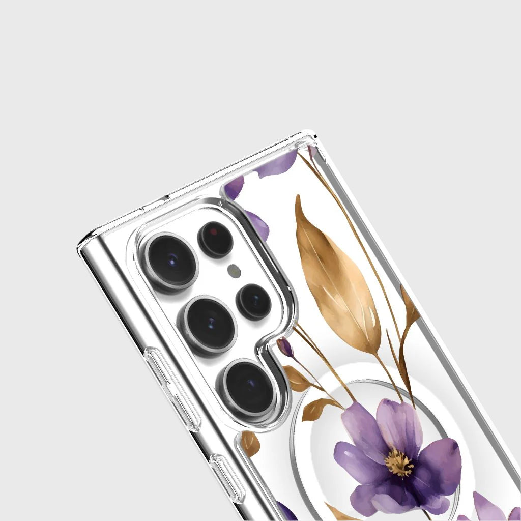 Samsung Galaxy S24 Ultra Clear Design Case - Purple Wildflower