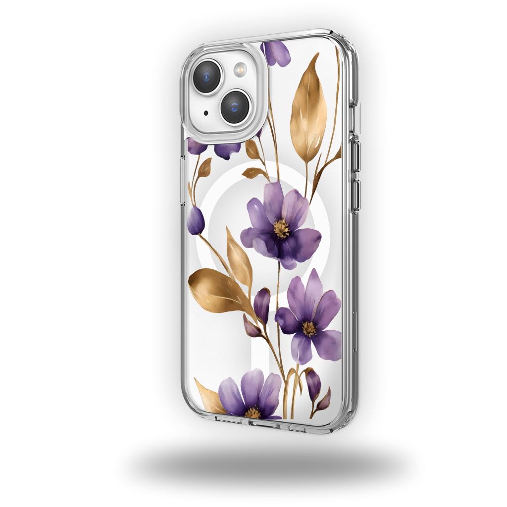 iPhone 13 Clear Design Case - Purple Wildflower