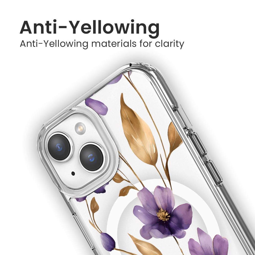 iPhone 13 Clear Design Case - Purple Wildflower