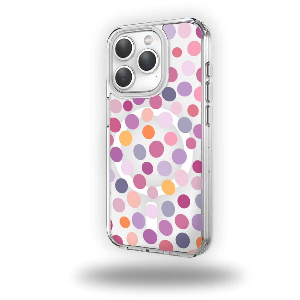 MagSafe iPhone 15 Pro Max Purple Polka Dots Clear Case