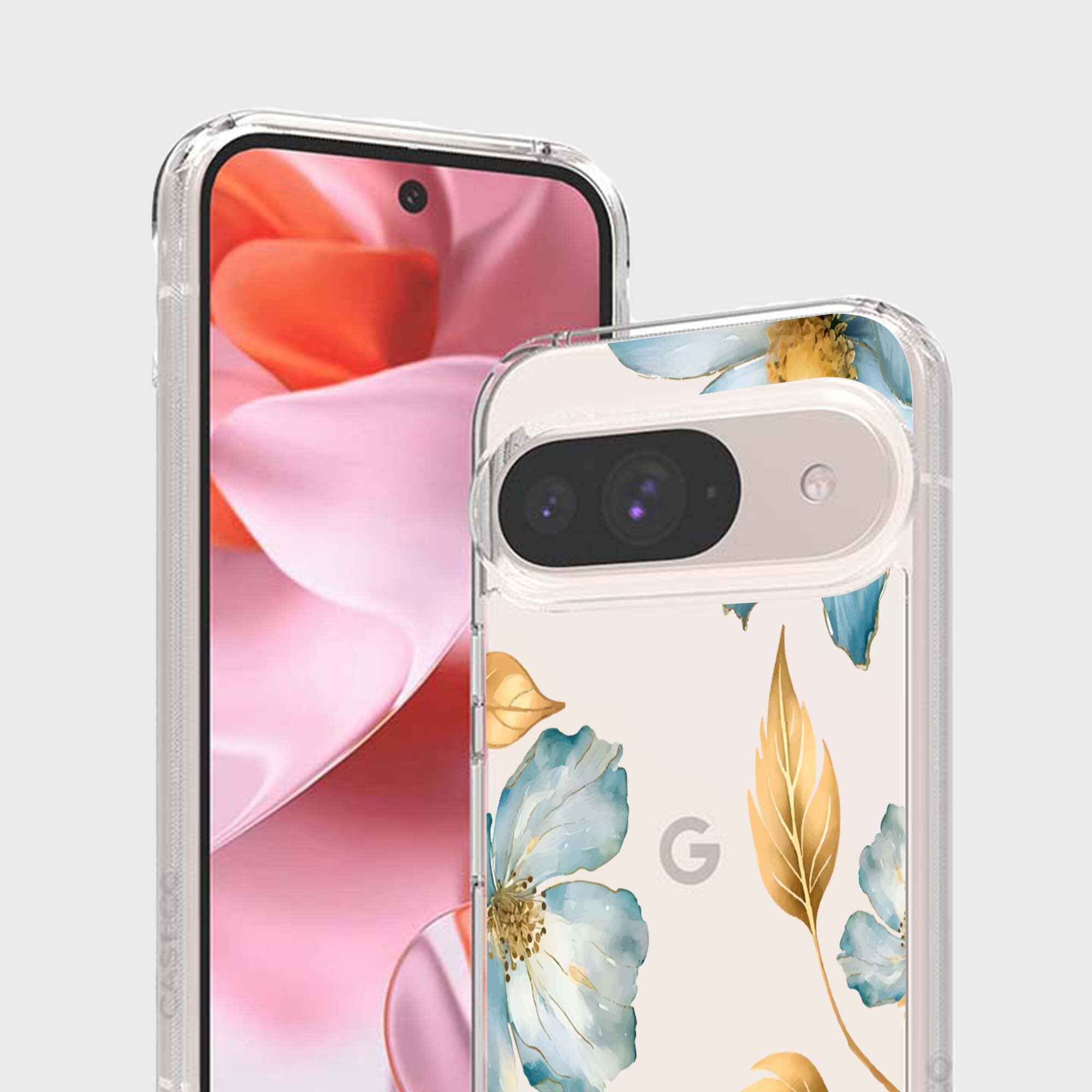Google Pixel 9 Blue Wildflower Clear Case