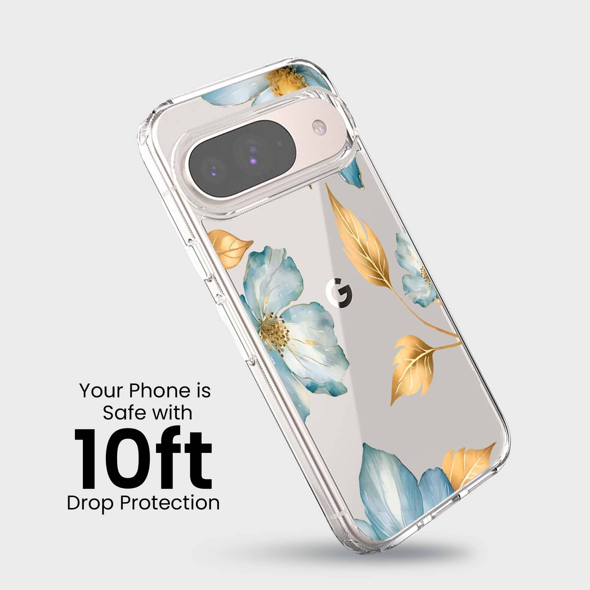 Google Pixel 9 Blue Wildflower Clear Case
