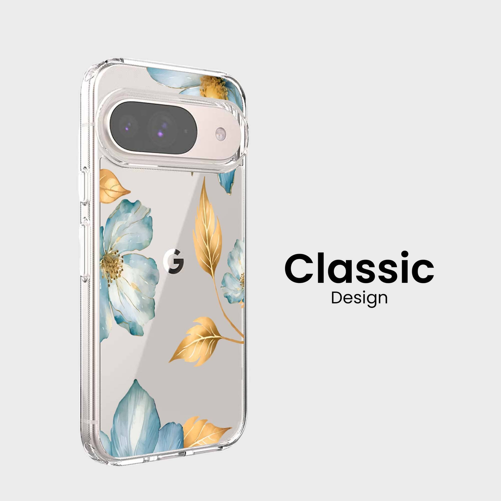 Google Pixel 9 Blue Wildflower Clear Case
