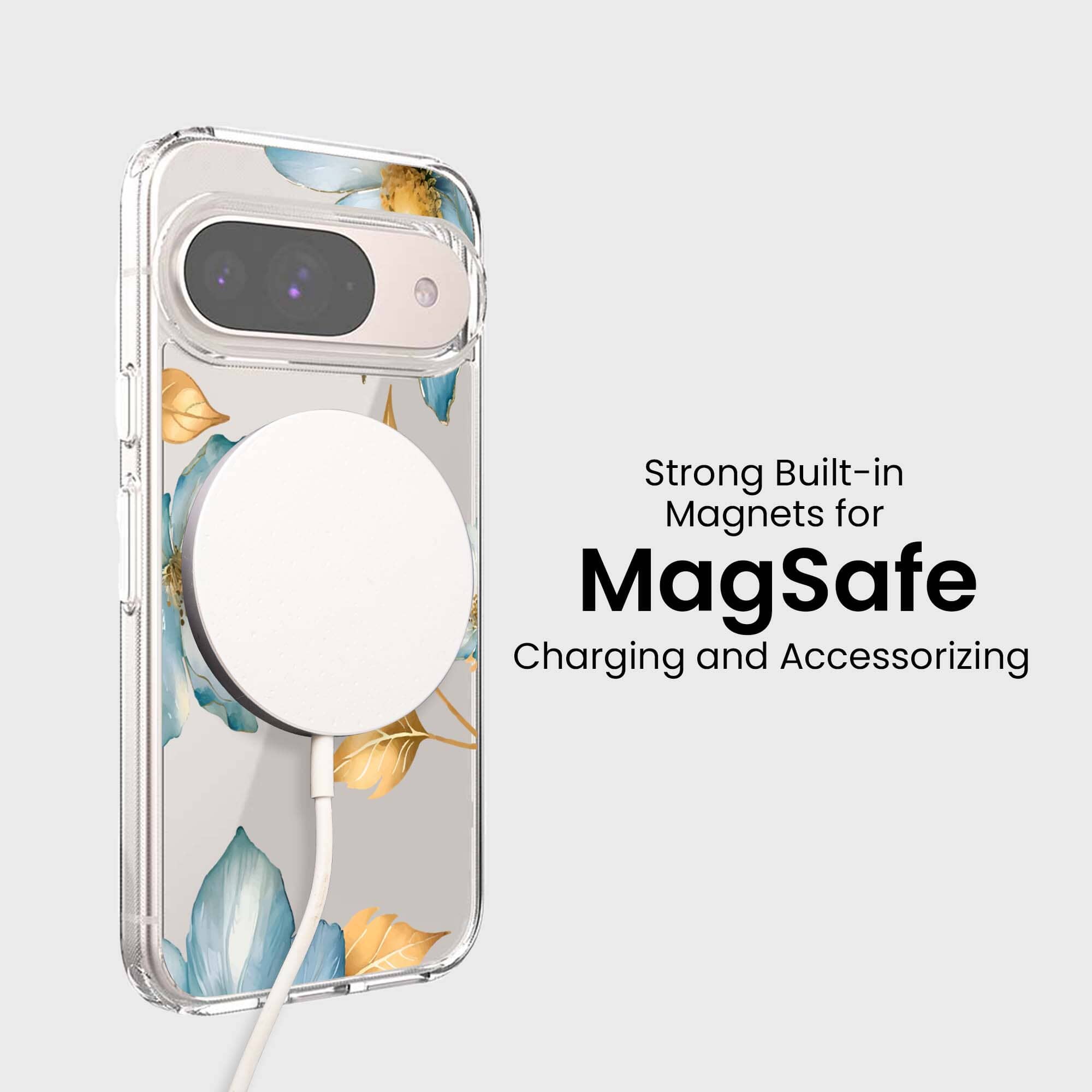 Google Pixel 9 Blue Wildflower Clear Case