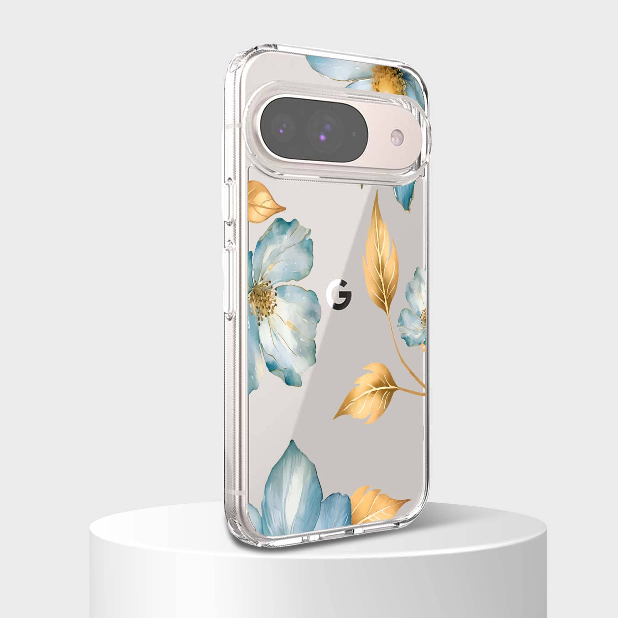 Google Pixel 9 Blue Wildflower Clear Case