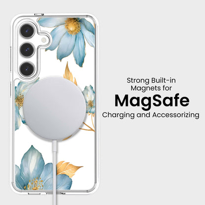 Samsung Galaxy S25 Blue Wildflower Clear Case