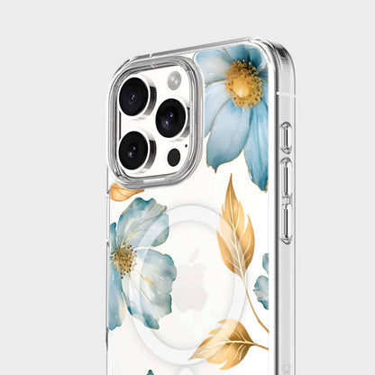 MagSafe iPhone 16 Pro Blue Wildflower Clear Case