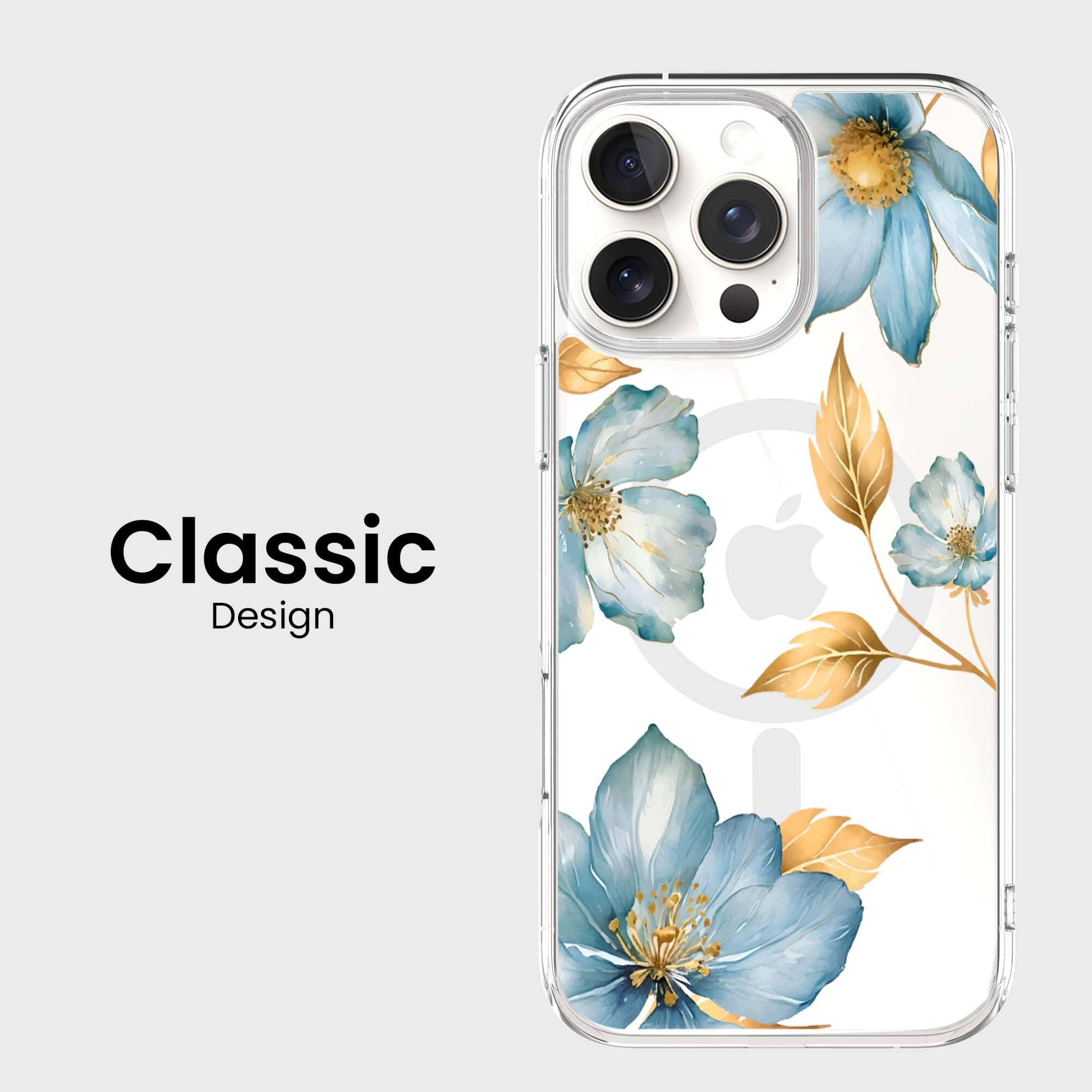 MagSafe iPhone 16 Pro Blue Wildflower Clear Case