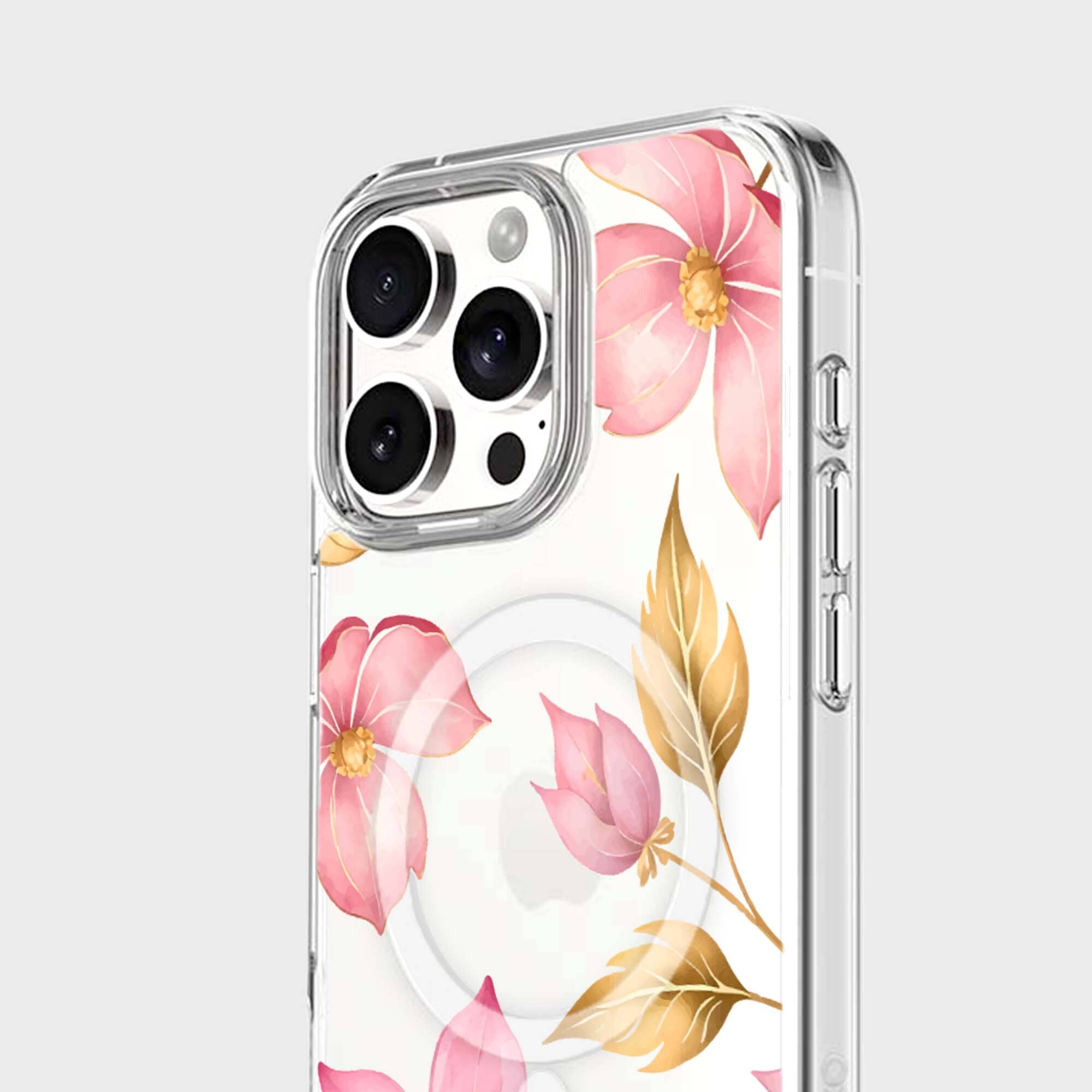 MagSafe iPhone 16 Pro Pink Wildflower Clear Case