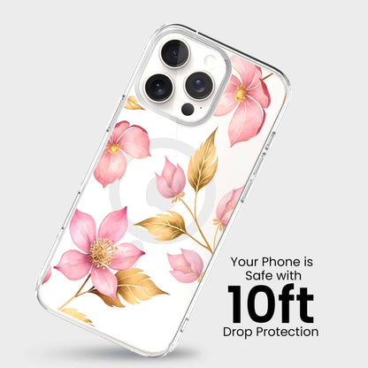 MagSafe iPhone 16 Pro Pink Wildflower Clear Case