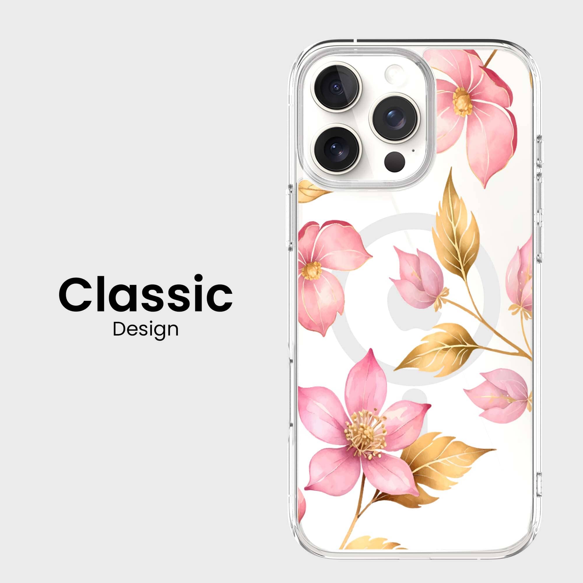 MagSafe iPhone 16 Pro Pink Wildflower Clear Case
