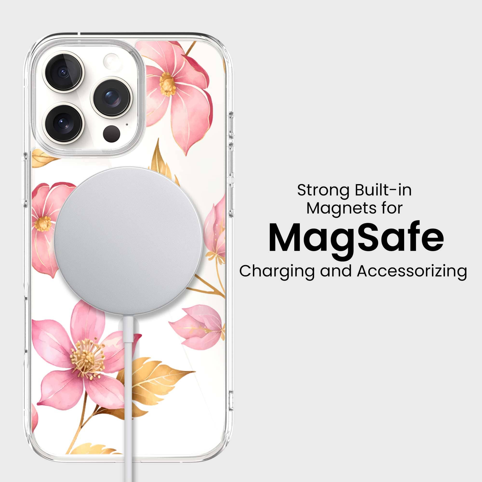 MagSafe iPhone 16 Pro Pink Wildflower Clear Case