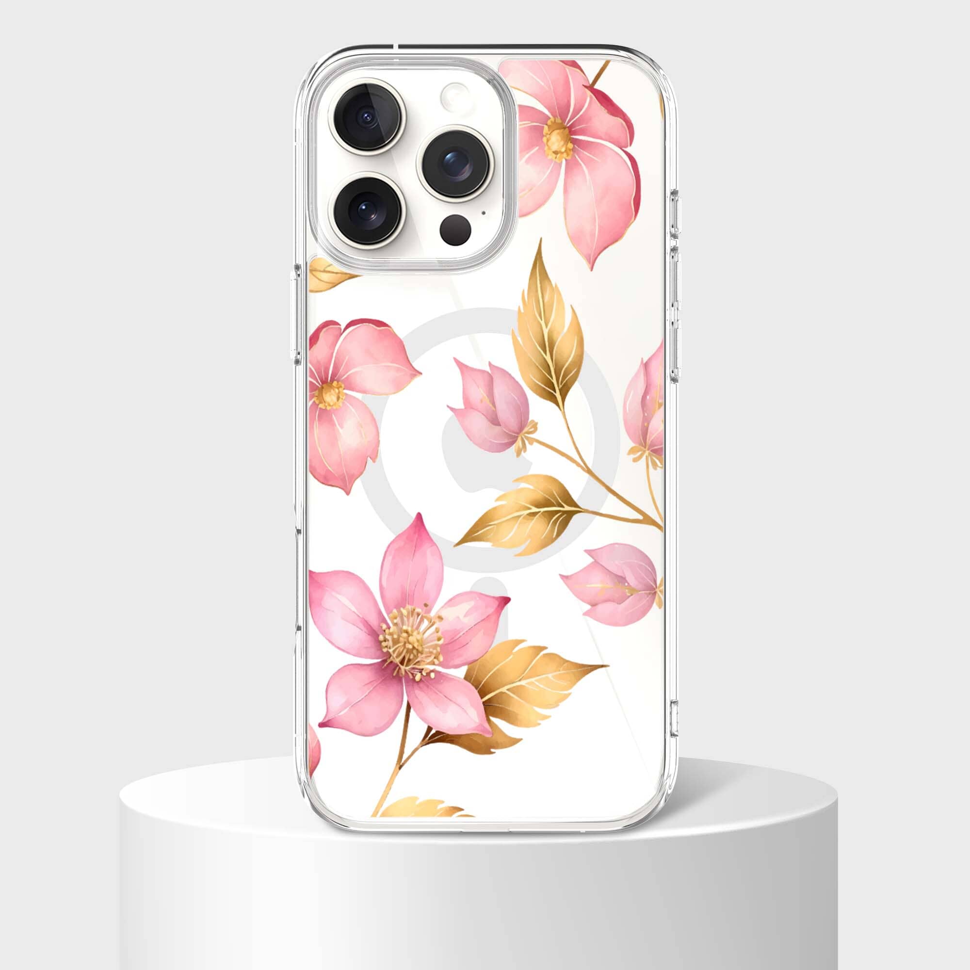MagSafe iPhone 16 Pro Pink Wildflower Clear Case