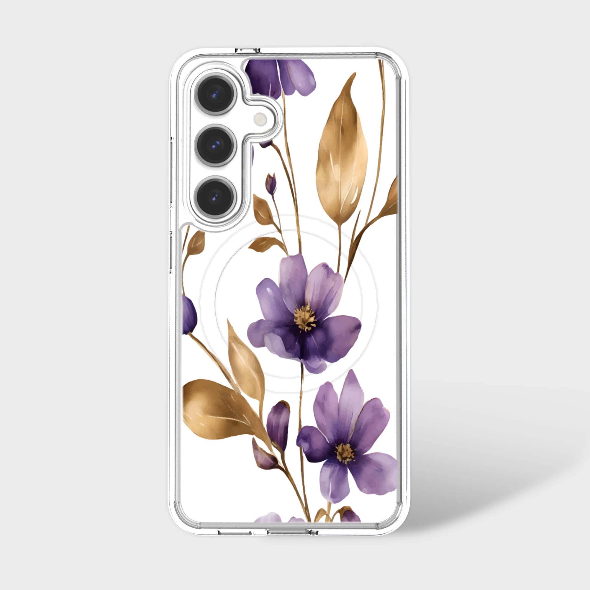 Samsung Galaxy S25 Clear Design Case - Purple Wildflower