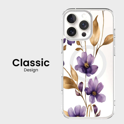 MagSafe iPhone 16 Pro Purple Wildflower Clear Case