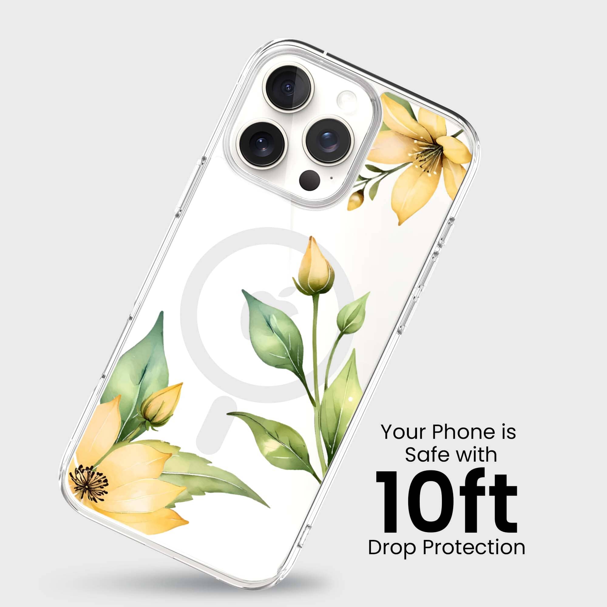 MagSafe iPhone 16 Pro Yellow Wildflower Clear Case