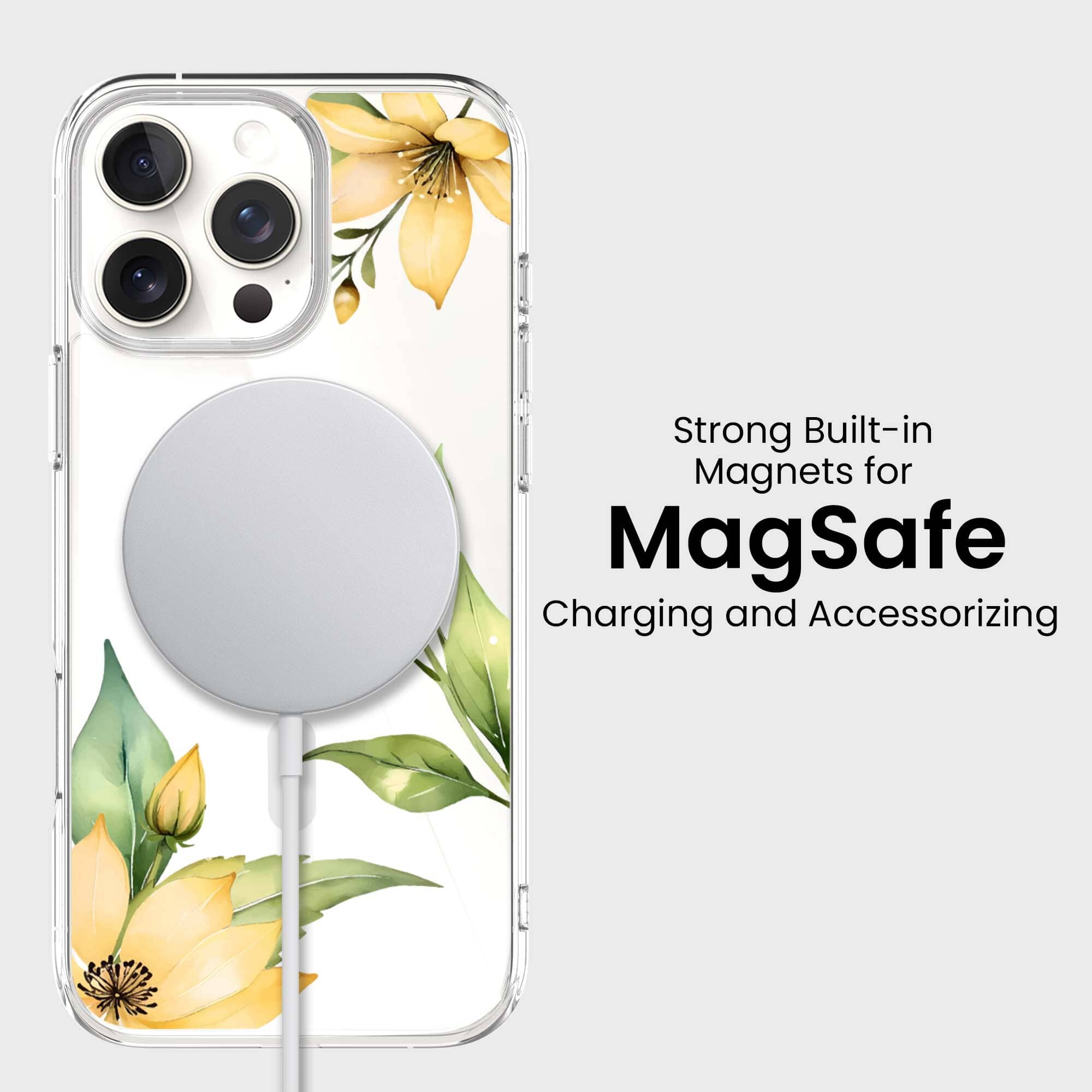 MagSafe iPhone 16 Pro Yellow Wildflower Clear Case