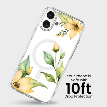 MagSafe iPhone 16 Yellow Wildflower Clear Case