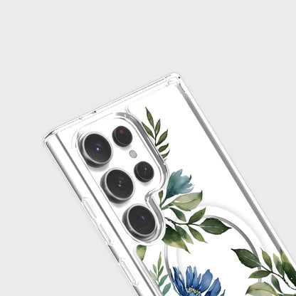 Samsung Galaxy S25 Ultra Blue Floral Clear Case