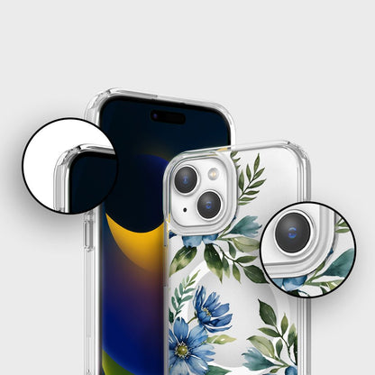 iPhone 16e Blue Floral Clear Case With MagSafe