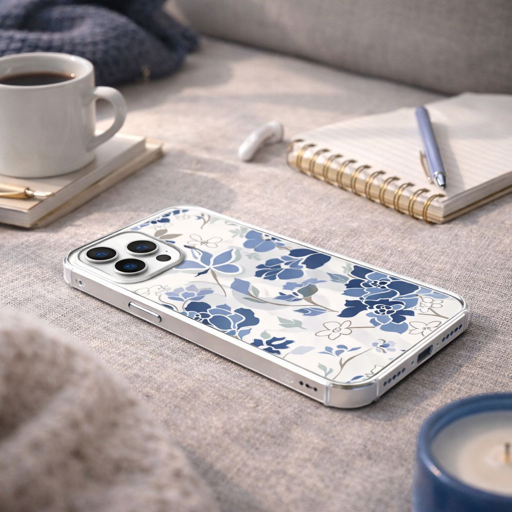 MagSafe iPhone 16 Pro Max Blue Pattern Clear Case