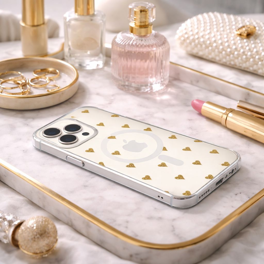 MagSafe iPhone 16 Pro Max Gold Hearts Clear Case