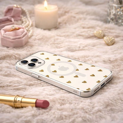 MagSafe iPhone 16 Pro Gold Plum Heart Clear Case