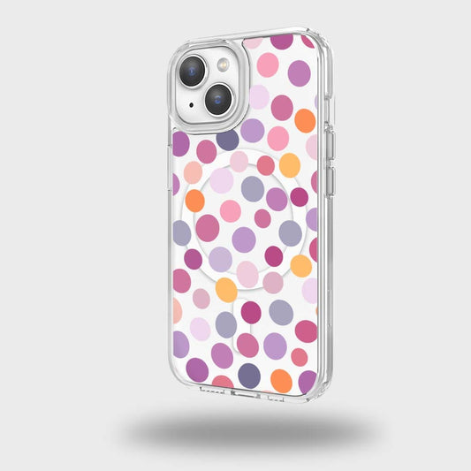 MagSafe iPhone 14 Purple Polka Dots Clear Case