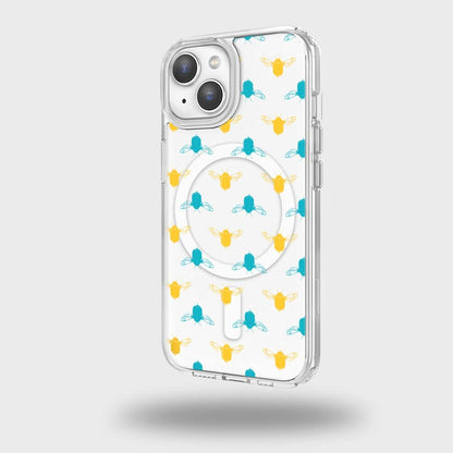 iPhone 13 Clear Case - Blue and Yellow Bumble Design