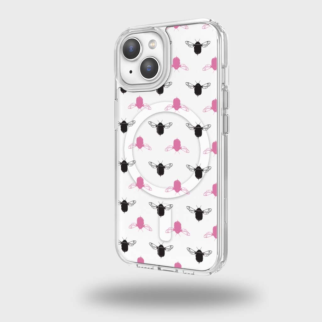 iPhone 15 Clear Case - Black and Pink Bumble Design