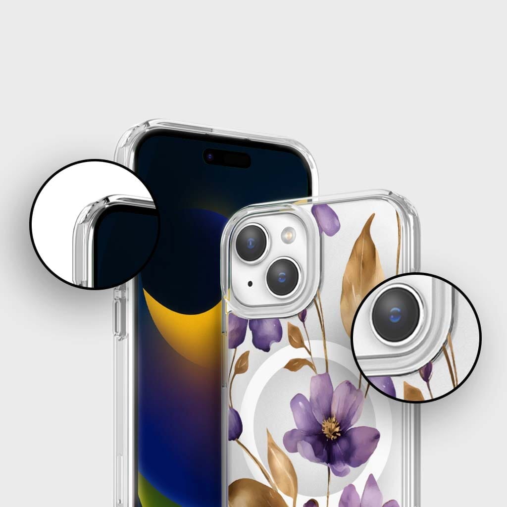 iPhone 16e Purple Wildflower Clear Case With MagSafe