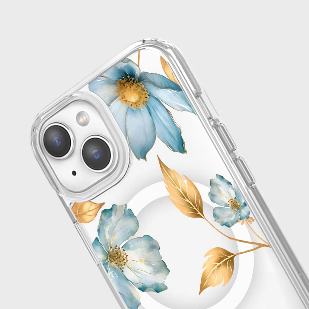 MagSafe iPhone 13 Blue Wildflower Clear Case