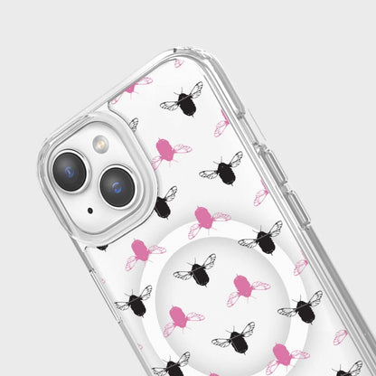 iPhone 14 Clear Case - Black and Pink Bumble Design