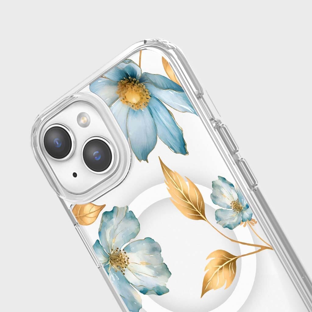 iPhone 16e Blue Wildflower Clear Case With MagSafe