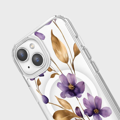 iPhone 15 Clear Design Case - Purple Wildflower