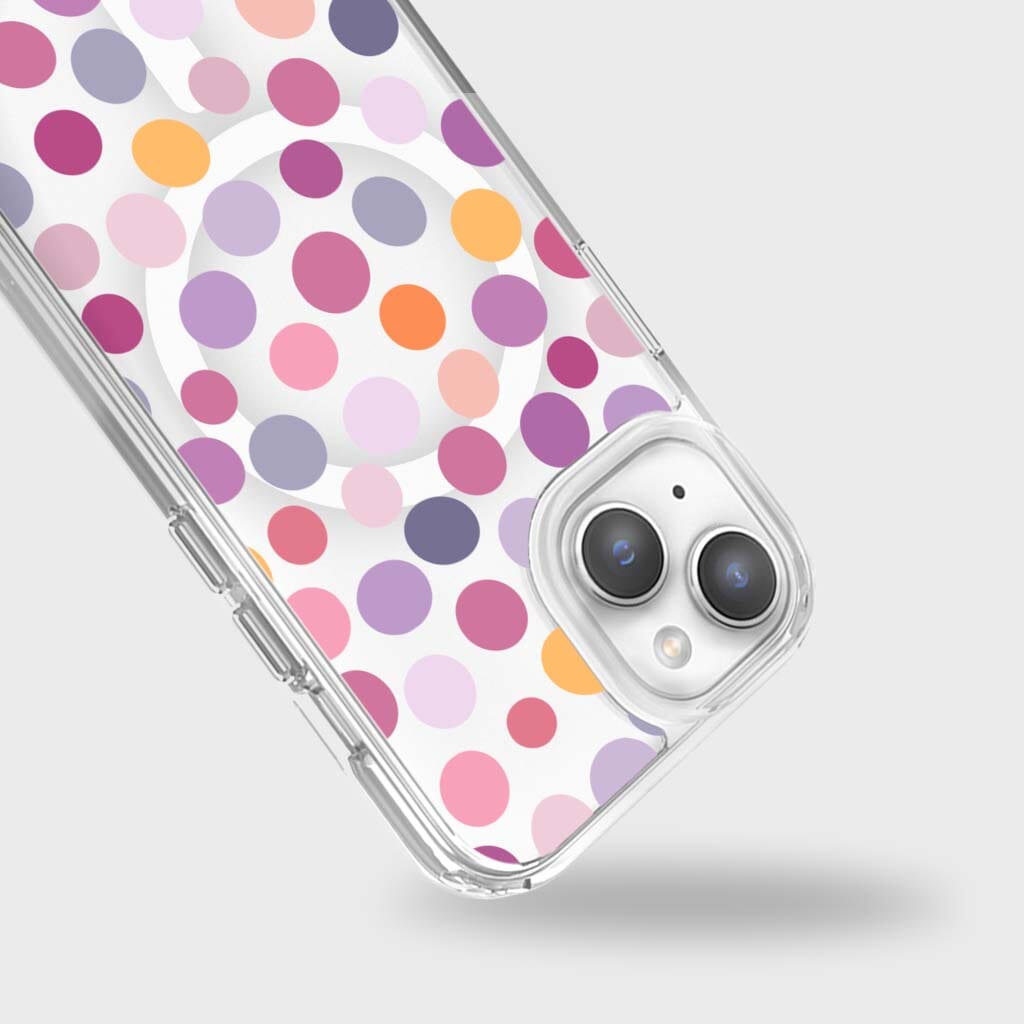 MagSafe iPhone 13 Purple Polka Dots Clear Case