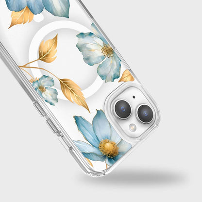 MagSafe iPhone 13 Blue Wildflower Clear Case