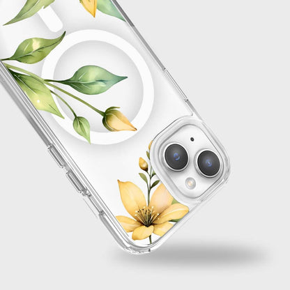 MagSafe iPhone 15 Yellow Wildflower Clear Case